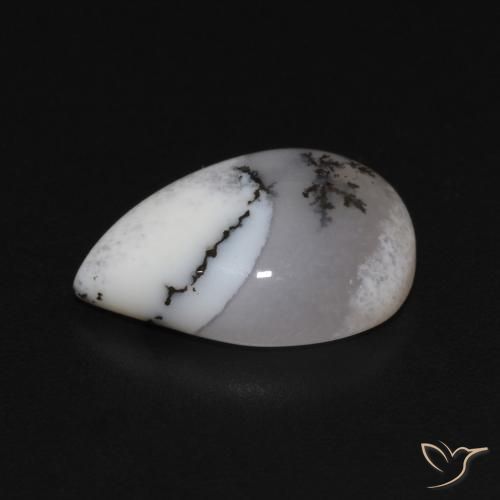 Agata dendritica bianco con nero naturale da 3.35 ct, Forma a pera, Opaco