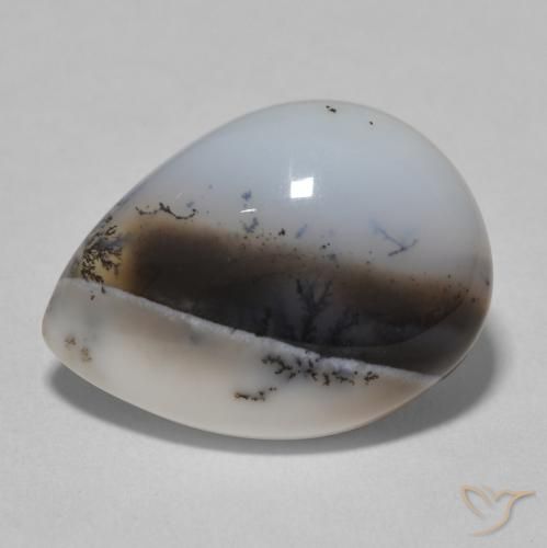 8.72ct Naturale bianco con nero Agata dendritica, Forma a pera, Opaco
