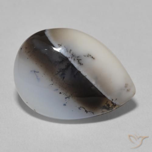Agata dendritica bianco con nero naturale da 8.72 ct, Forma a pera, Opaco