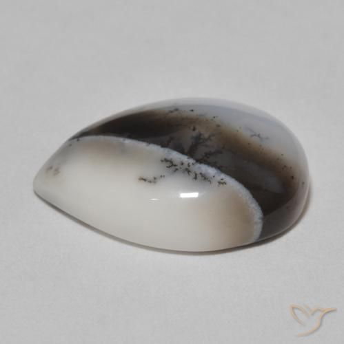 Agata dendritica bianco con nero naturale da 8.72 ct, Forma a pera, Opaco