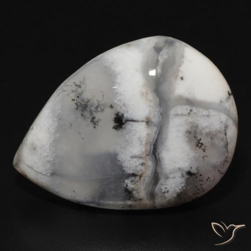11.50ct Naturale bianco con nero Agata dendritica, Forma a pera, Opaco