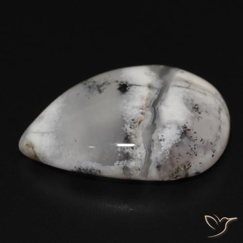 Agata dendritica bianco con nero naturale da 11.50 ct, Forma a pera, Opaco