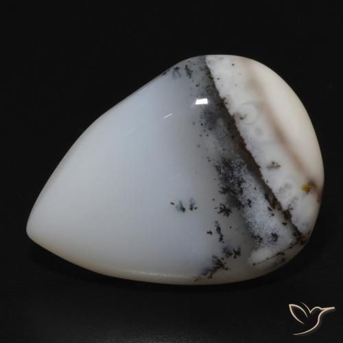 10.76ct Naturale bianco con nero Agata dendritica, Forma a pera, Opaco