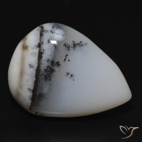 Agata dendritica bianco con nero naturale da 10.76 ct, Forma a pera, Opaco