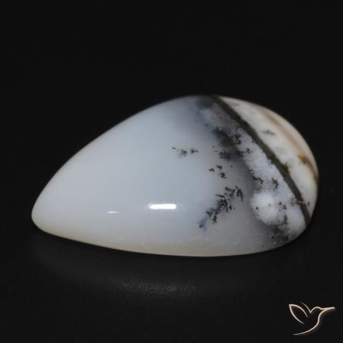 Agata dendritica bianco con nero naturale da 10.76 ct, Forma a pera, Opaco