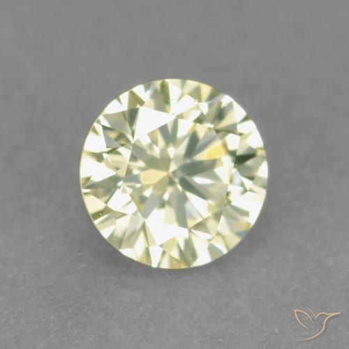 Diamante Giallo chiaro verdastro naturale da 0.19 ct, Rotondo, VS