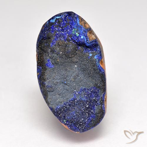 Drusa di azzurrite blu scuro profondo naturale da 11,28 ct, taglio ovale, opaco