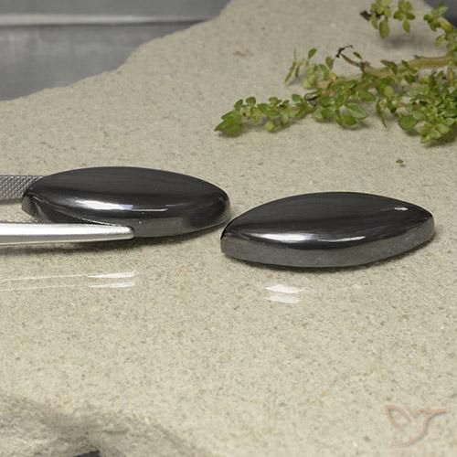 Gemme di Ematite Grigio nero naturale da 70.41 ct, Taglio marquise, Opaco