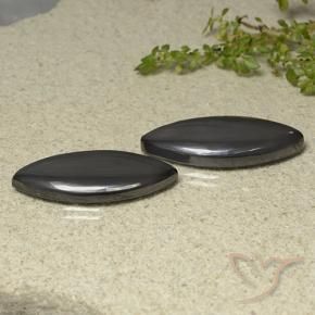 Gemme di Ematite Grigio nero naturale da 38.35 ct, Taglio marquise, Opaco