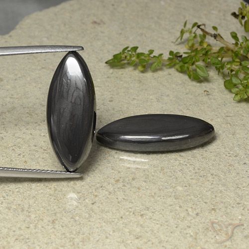 Gemme di Ematite Grigio nero naturale da 26.64 ct, Taglio marquise, Opaco
