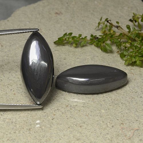49.18ctw Naturale Grigio scuro Ematite, Taglio marquise, Opaco