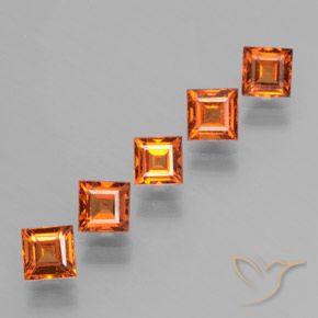 Gemme di Granato hessonite Arancio Medio naturale da 1.86 ct, Quadrato, VS