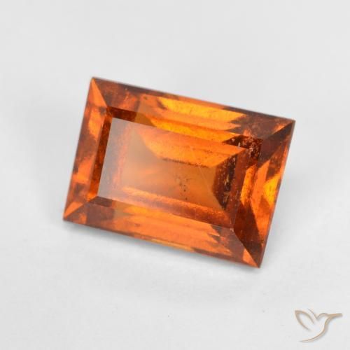 1.56ct Naturale Arancione scuro Granato hessonite, Taglio a baguette, VS-SI