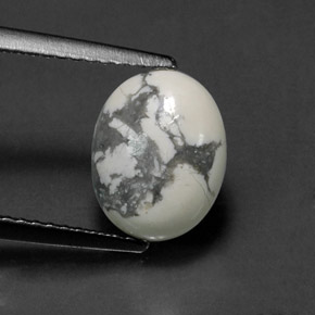 Howlite bianco grigio naturale da 2,66 ct, taglio ovale, opaco