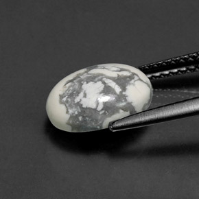 Howlite bianco grigio naturale da 2,66 ct, taglio ovale, opaco