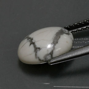 Howlite bianco grigio naturale da 2,48 ct, taglio ovale, opaco