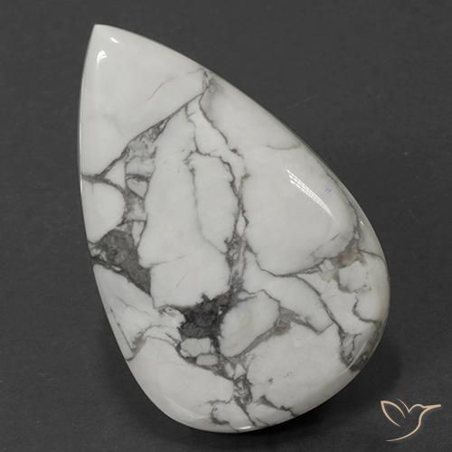 67.87ct Naturale Bianco grigio Howlite, Forma a pera, Opaco