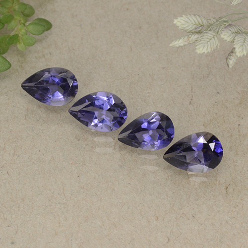 Iolite naturale viola intenso da 1,43 ct, taglio a pera, VS