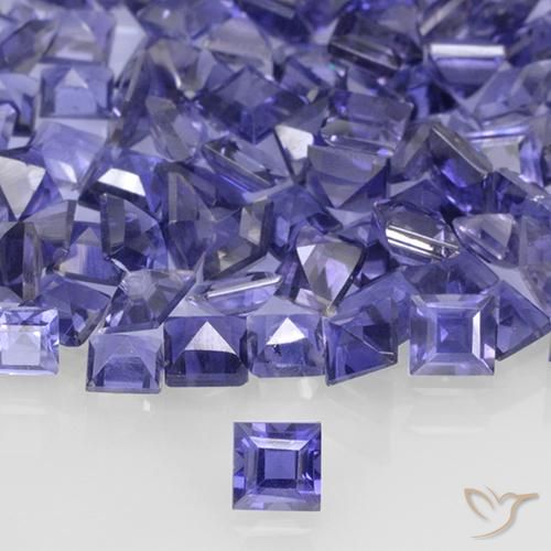Iolite naturale viola da 0,12 ct, quadrato, VVS-VS