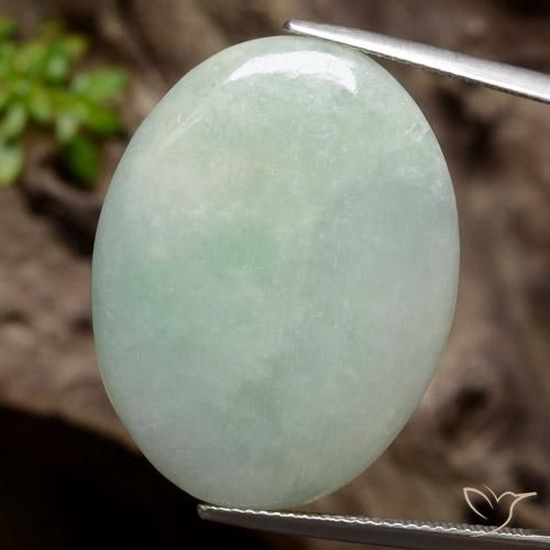 Giadeite naturale verde da 34,76 ct, taglio ovale, traslucido