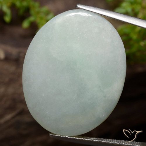 35.48ct Naturale Verde grigiastro Giadeite, Ovale, Traslucido