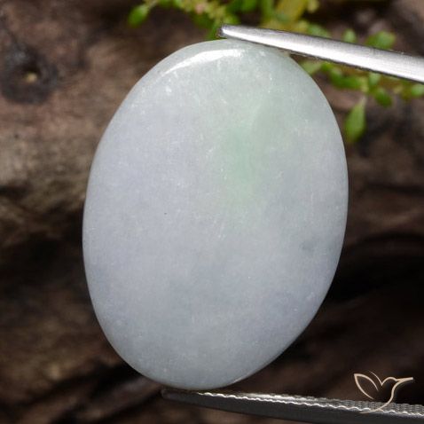 19.20ct Naturale Bianco grigio Giadeite, Ovale, Traslucido