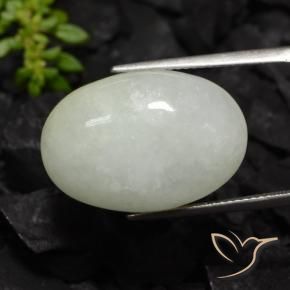 Giadeite Bianco verdastro pallido naturale da 21.95 ct, Ovale, Traslucido
