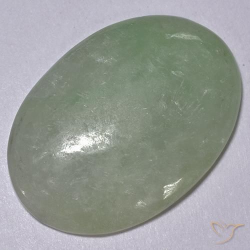 Giadeite Verde muschio grigiastro naturale da 11.77 ct, Ovale, Traslucido