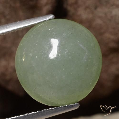 Giadeite Verde muschio grigiastro naturale da 7.56 ct, Rotondo, Traslucido