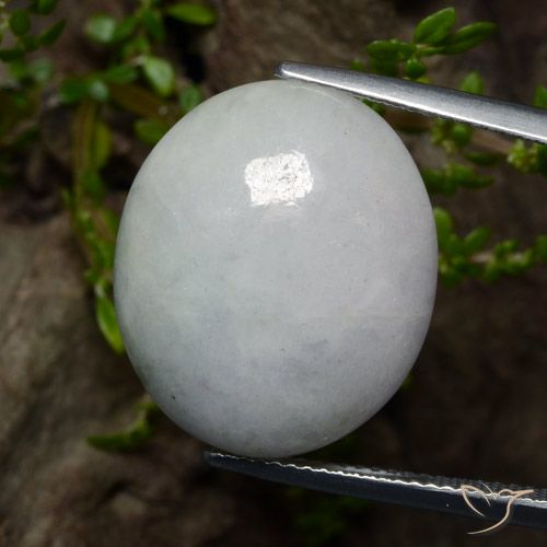 22.14ct Naturale Bianco grigio Giadeite, Ovale, Traslucido