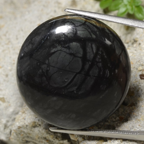 Diaspro naturale nero da 32,19 ct, taglio rotondo, opaco