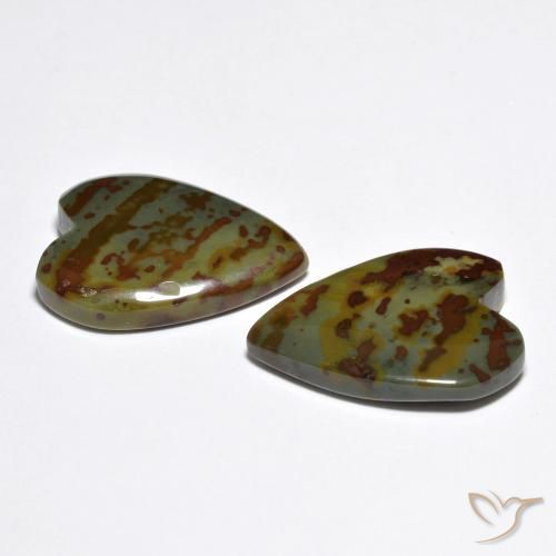 Gemme di Diaspro Multicolore naturale da 15.28 ct, Cuore, Opaco