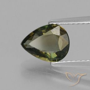 Rupin del grano Verde marroncino naturale da 1.41 ct, Forma a pera, VS