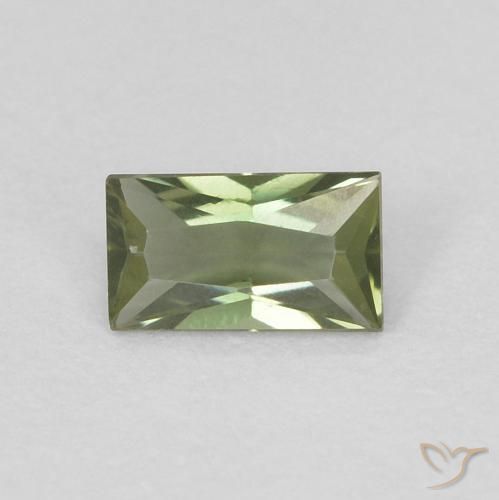 0.20ct Naturale Caldo bosco verde Rupin del grano, Taglio a baguette, VVS
