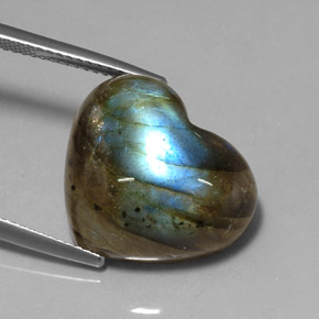 Labradorite naturale multicolore da 13,91 ct, a forma di cuore, traslucido