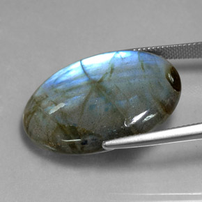 Labradorite naturale multicolore da 28,90 ct, taglio ovale, traslucido