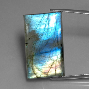 Labradorite naturale multicolore da 35,25 ct, baguette, traslucido