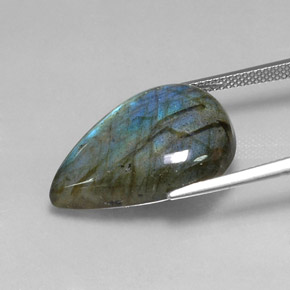 Labradorite naturale multicolore da 18,23 ct, taglio a pera, traslucido