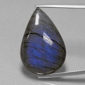 Labradorite naturale blu da 27,70 ct, taglio a pera, trasparente