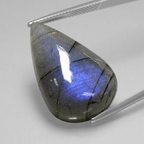 Labradorite Grigio blu scuro naturale da 26.80 ct, Forma a pera, Trasparente