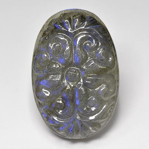 Labradorite naturale multicolore da 36,75 ct, taglio ovale, traslucido