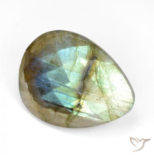 9.87ct Naturale Multicolore Labradorite, Forma a pera, Traslucido