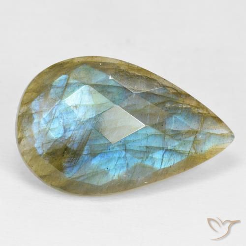 17.99ct Naturale Multicolore Labradorite, Forma a pera, Opaco