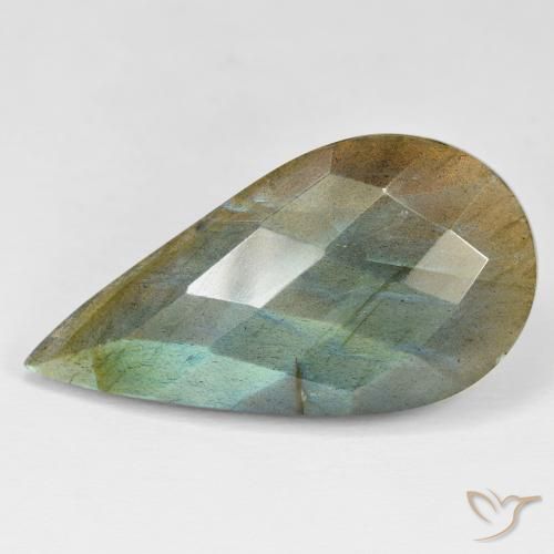 31.85ct Naturale Multicolore Labradorite, Forma a pera, Opaco