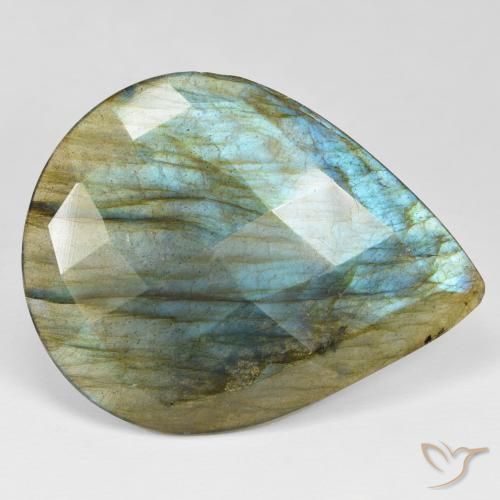 34.55ct Naturale Multicolore Labradorite, Forma a pera, Opaco