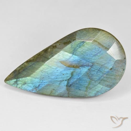 35.49ct Naturale Multicolore Labradorite, Forma a pera, Opaco