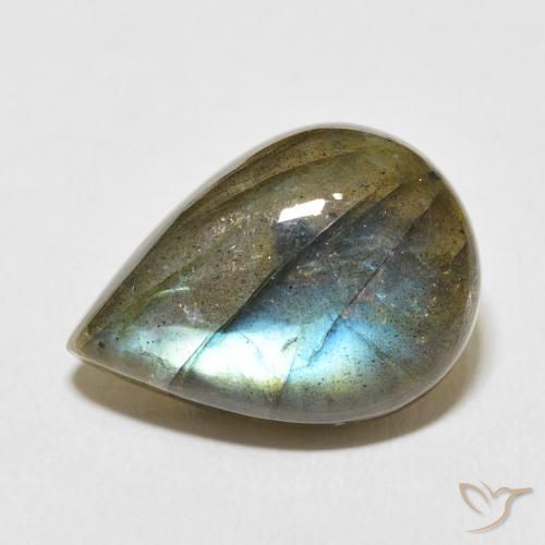 11.39ct Naturale Multicolore Labradorite, Forma a pera, Traslucido
