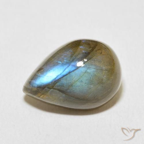 6.89ct Naturale Multicolore Labradorite, Forma a pera, Traslucido