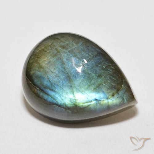 18.54ct Naturale Multicolore Labradorite, Forma a pera, Traslucido