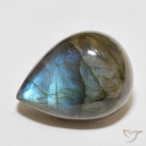 19.61ct Naturale Multicolore Labradorite, Forma a pera, Traslucido